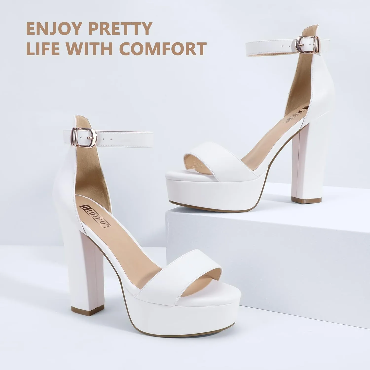 IDIFU Women's Platform Chunky High Heel Sexy Sandals Ankle Strap Open Toe Heeled Shoes for Wedding Party Evening