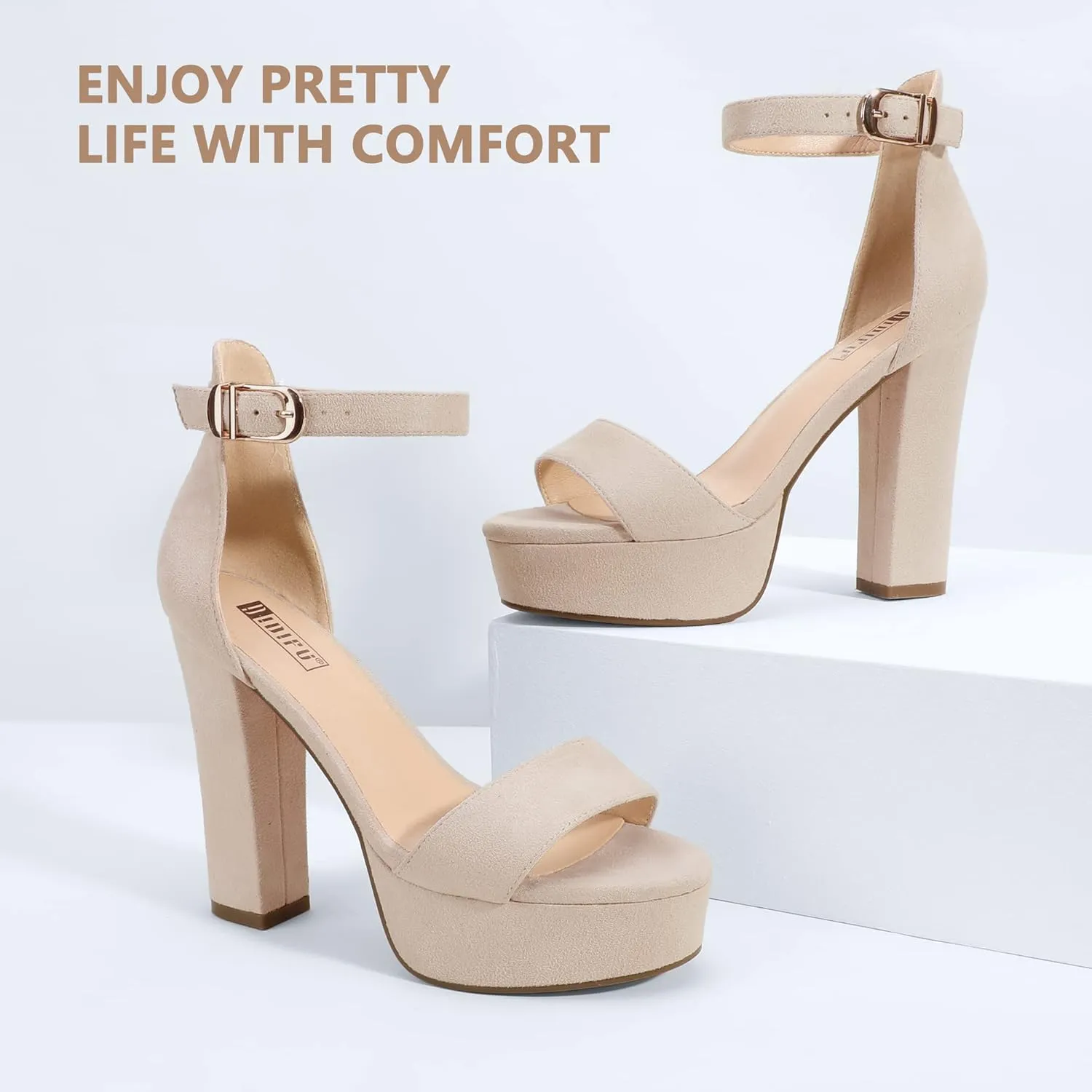 IDIFU Women's Platform Chunky High Heel Sexy Sandals Ankle Strap Open Toe Heeled Shoes for Wedding Party Evening