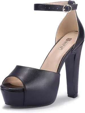 IDIFU Women's Platform Chunky High Heels Dress Sandals Peep Toe Ankle Strap Wedding Party Evening Shoes for Women Bride