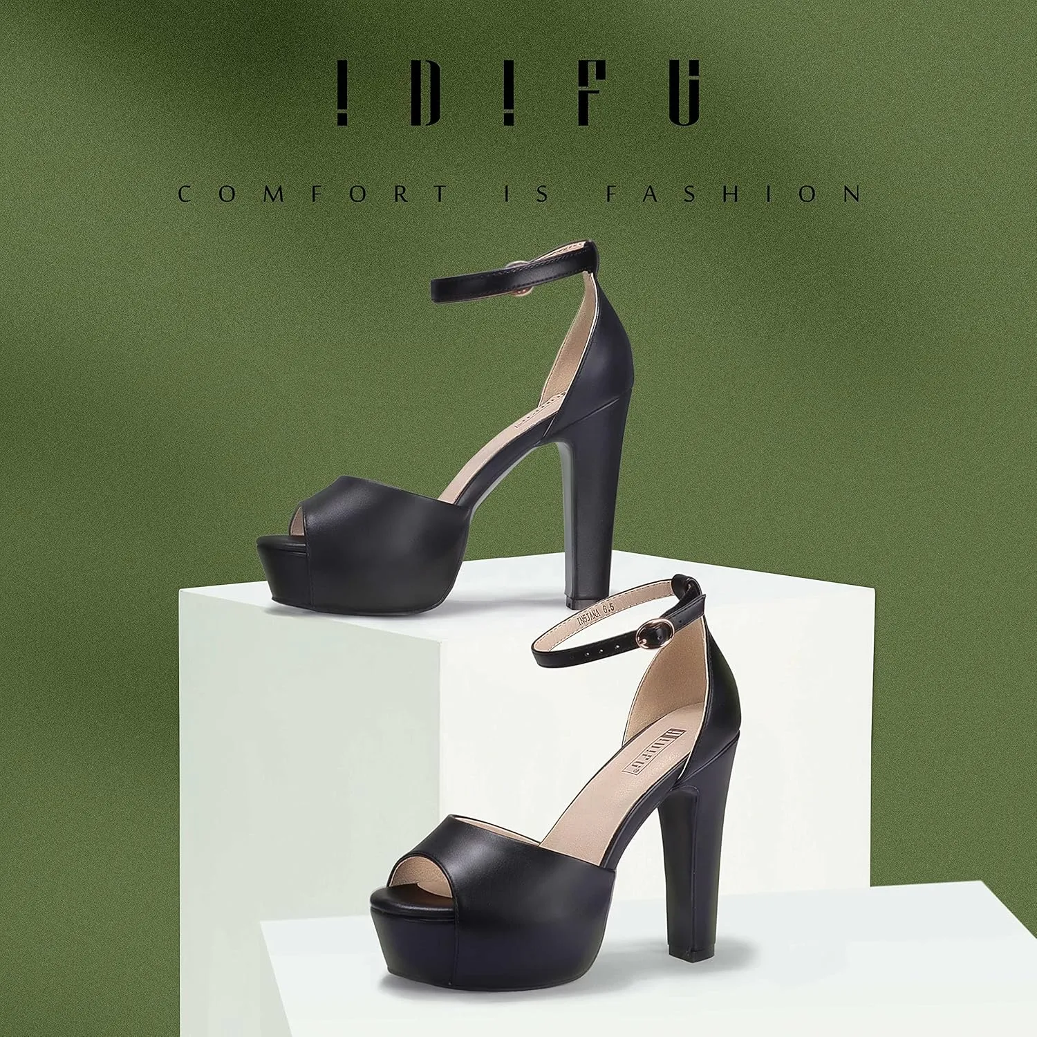 IDIFU Women's Platform Chunky High Heels Dress Sandals Peep Toe Ankle Strap Wedding Party Evening Shoes for Women Bride
