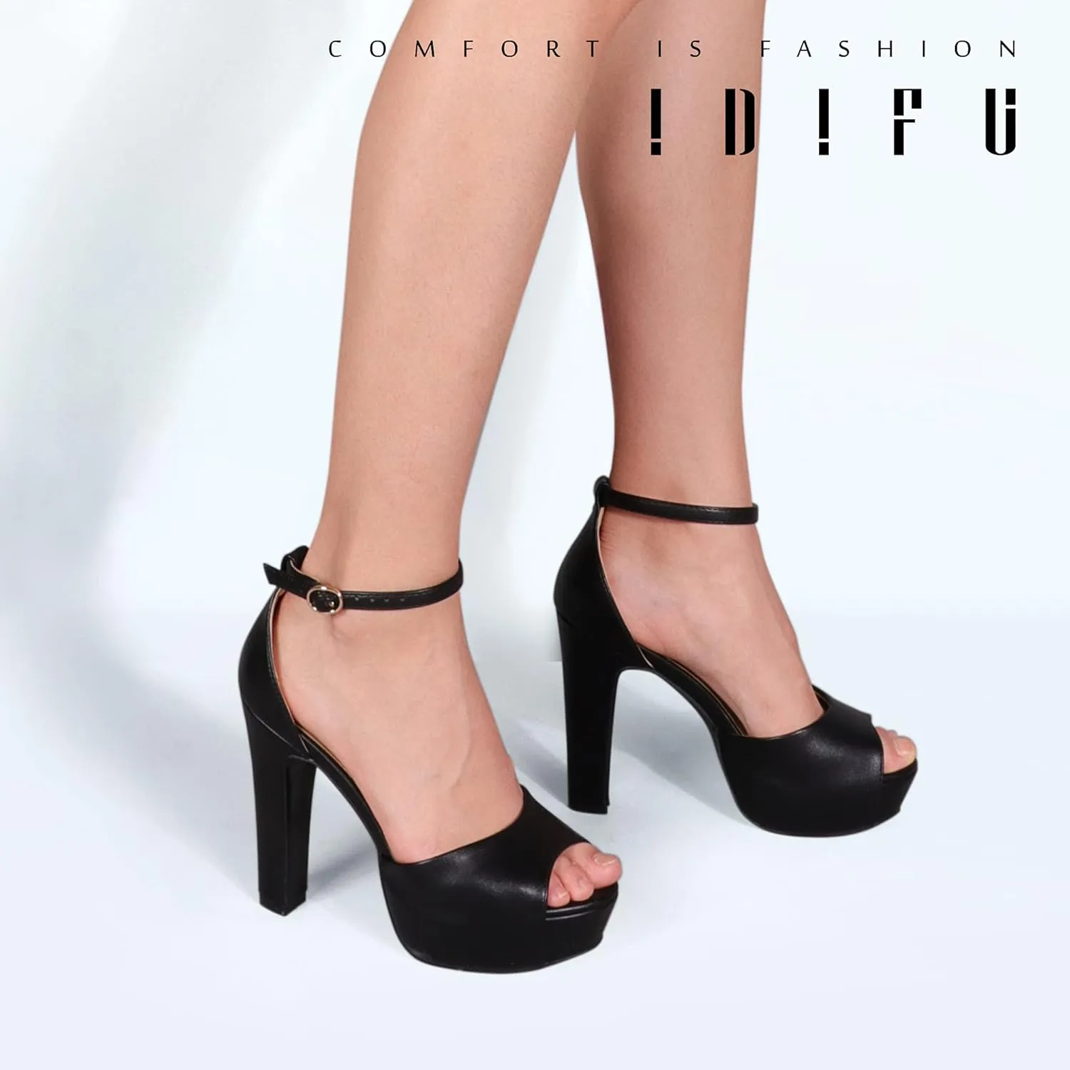 IDIFU Women's Platform Chunky High Heels Dress Sandals Peep Toe Ankle Strap Wedding Party Evening Shoes for Women Bride