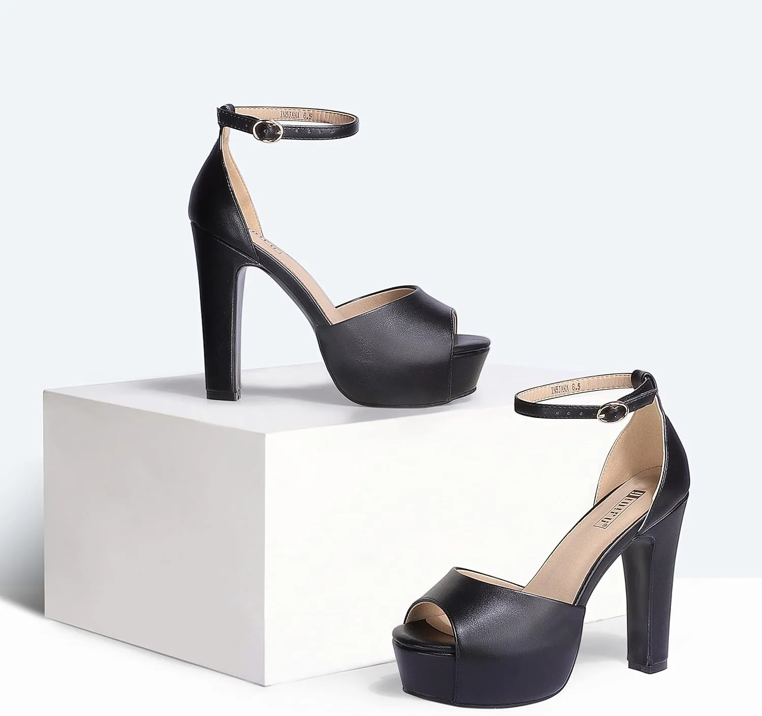IDIFU Women's Platform Chunky High Heels Dress Sandals Peep Toe Ankle Strap Wedding Party Evening Shoes for Women Bride