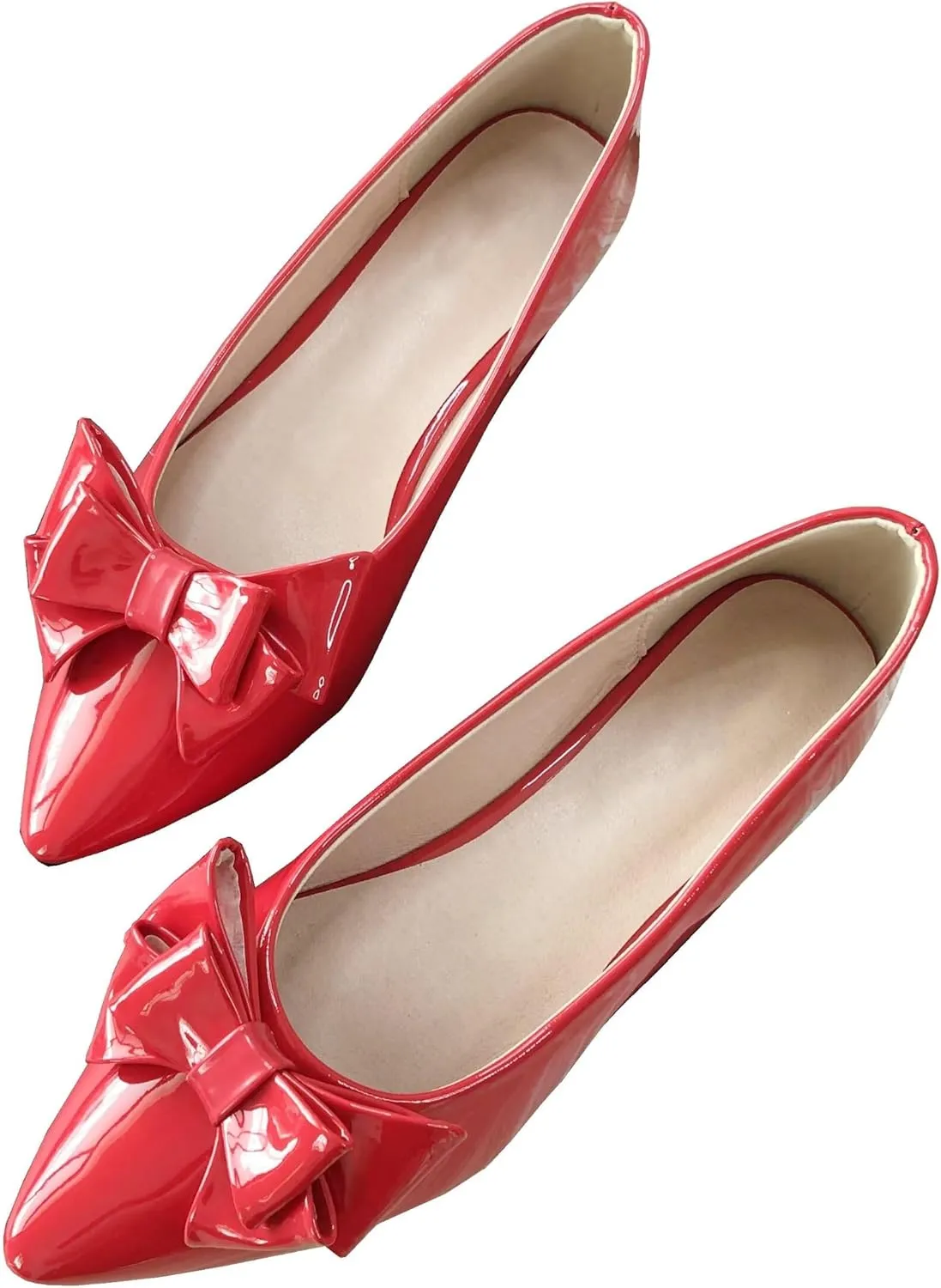INEELUYI Women's Patent Leather Pointy Toe Slip on Ballets Flats Candy Color Bowtie Bowknot Flats Shoes