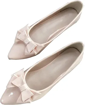 INEELUYI Women's Patent Leather Pointy Toe Slip on Ballets Flats Candy Color Bowtie Bowknot Flats Shoes
