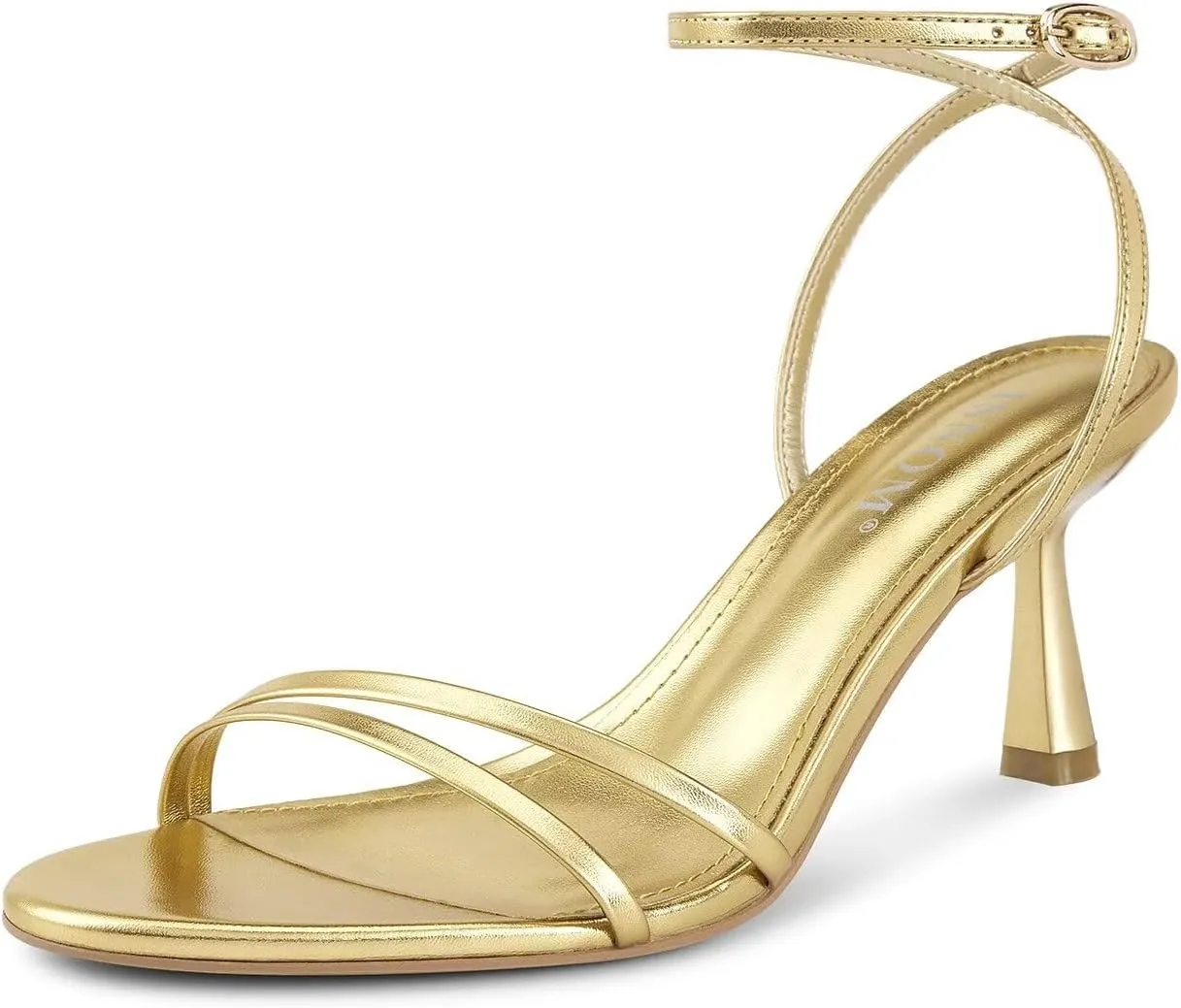 ISNOM Womens Sandals Round Toe Low Heels Strappy Ankle Strap Kitten Heel Comfort Dress Party Shoes