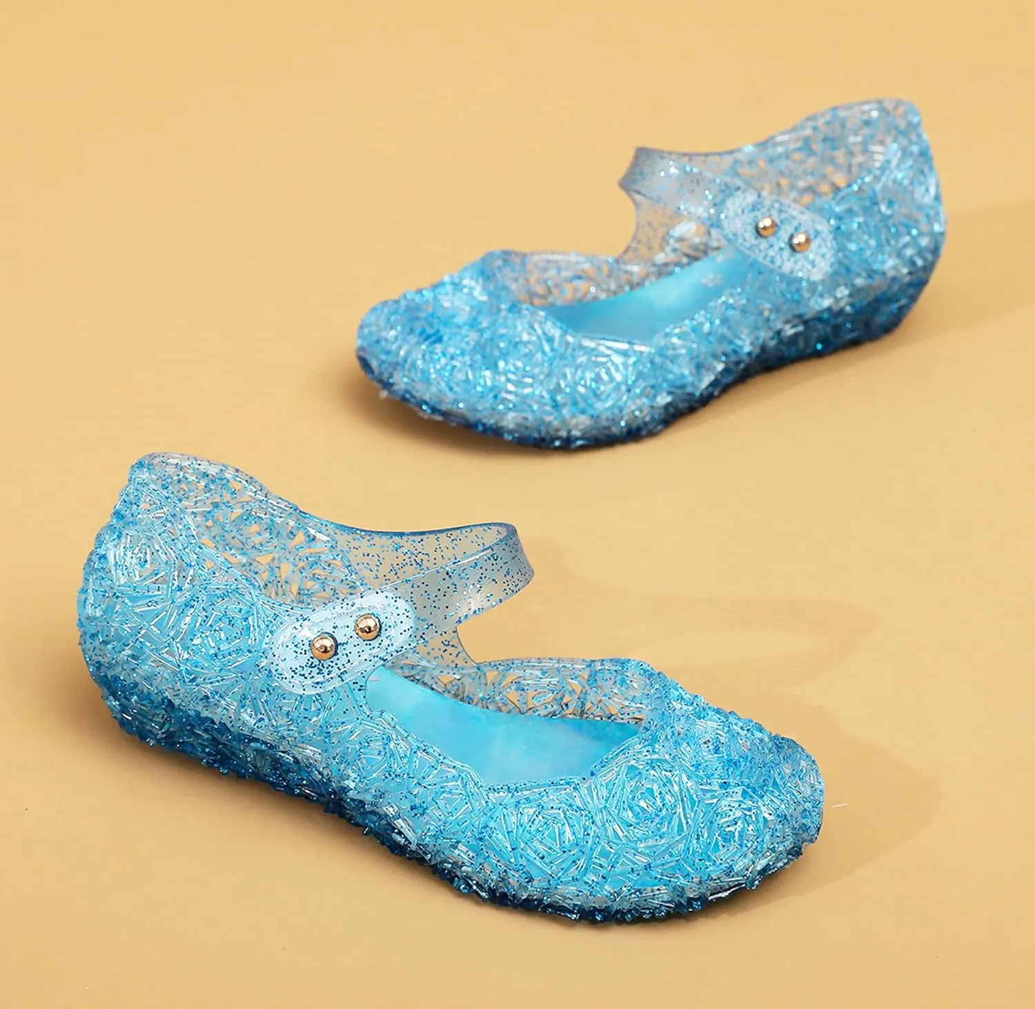 Jelly Shoes for Girls, Snow Queen Princess Birthday Sandals for Little Girls, Blue Toddler Glitter Sandals Size 9, Frozen Inspired Party Cosplay Costumes Dress Flats