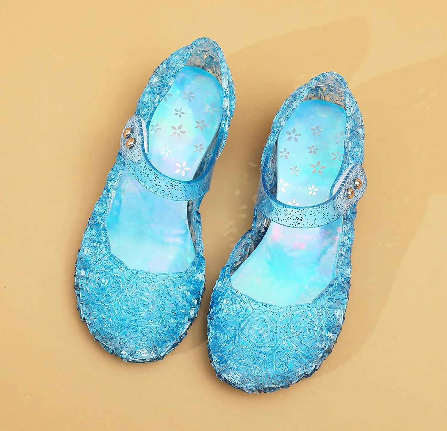 Jelly Shoes for Girls, Snow Queen Princess Birthday Sandals for Little Girls, Blue Toddler Glitter Sandals Size 9, Frozen Inspired Party Cosplay Costumes Dress Flats