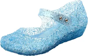 Jelly Shoes for Girls, Snow Queen Princess Birthday Sandals for Little Girls, Blue Toddler Glitter Sandals Size 9, Frozen Inspired Party Cosplay Costumes Dress Flats