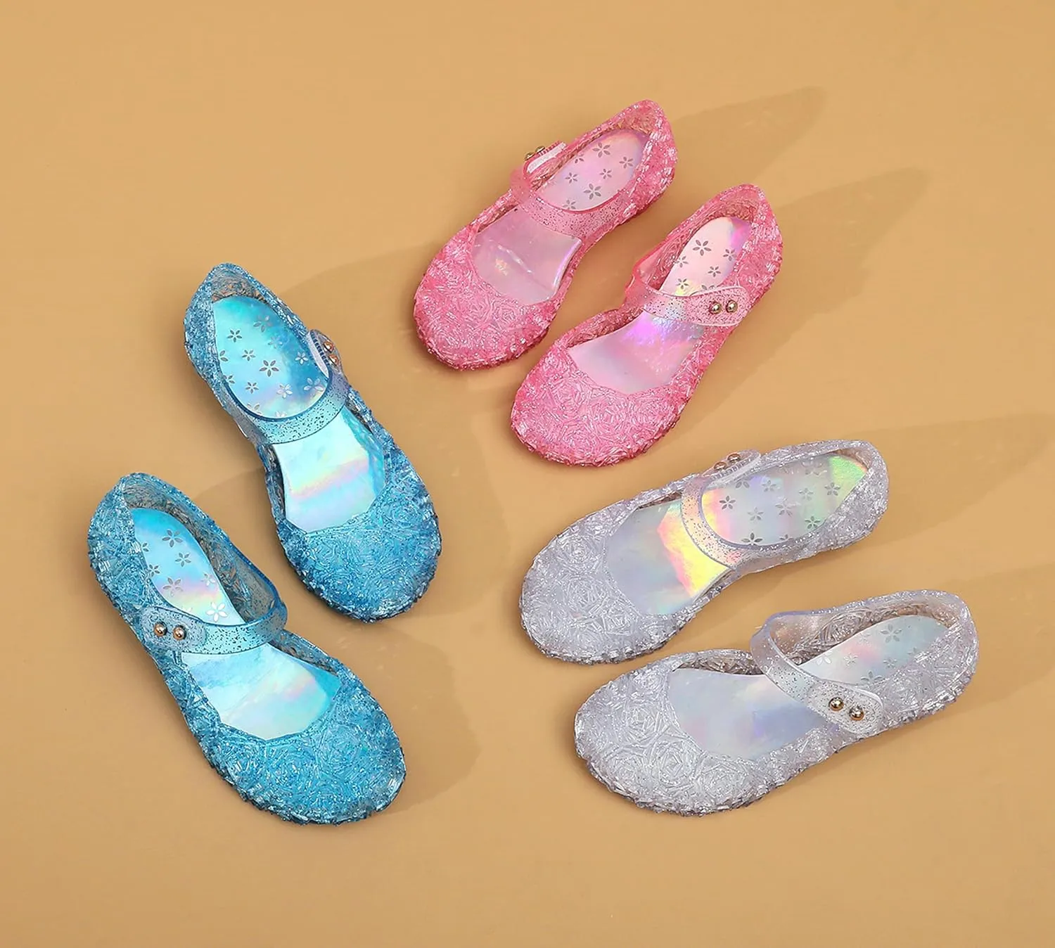 Jelly Shoes for Girls, Snow Queen Princess Birthday Sandals for Little Girls, Blue Toddler Glitter Sandals Size 9, Frozen Inspired Party Cosplay Costumes Dress Flats