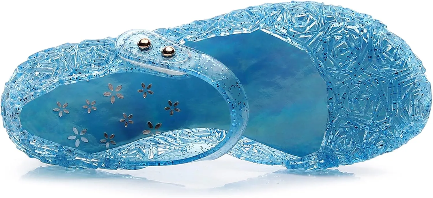 Jelly Shoes for Girls, Snow Queen Princess Birthday Sandals for Little Girls, Blue Toddler Glitter Sandals Size 9, Frozen Inspired Party Cosplay Costumes Dress Flats