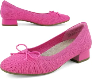 JENN ARDOR Womens Dress Pumps Ballet Flats Shoes Casual Ladies Heels Chunky for Women Round Toe Knit Comfortable Slip On Mesh Flat