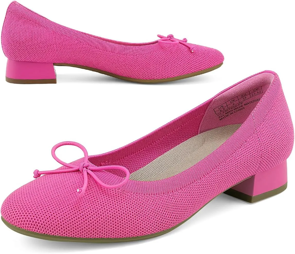 JENN ARDOR Womens Dress Pumps Ballet Flats Shoes Casual Ladies Heels Chunky for Women Round Toe Knit Comfortable Slip On Mesh Flat