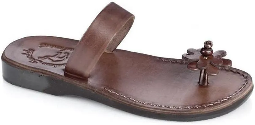 Jerusalem Sandals Esther - Leather Flower Flip Flops - Womens Sandals