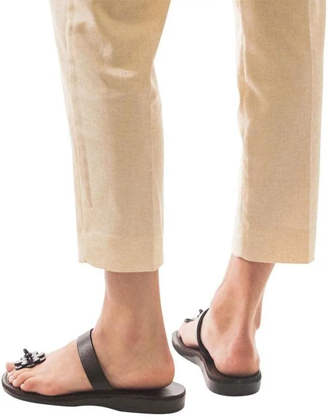 Jerusalem Sandals Esther - Leather Flower Flip Flops - Womens Sandals