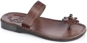 Jerusalem Sandals Esther - Leather Flower Flip Flops - Womens Sandals