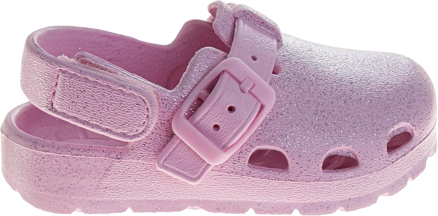 Josmo Kids Soft Glitter Clogs Girls Slides Slippers Indoor Outdoor Summer Beach Pool Sandals (Size 5-10 Toddler)