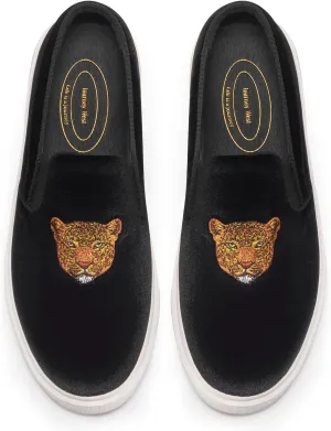 Journey West Men's Fashion Velvet Sneakers with Embroidery Comfortable Slip-On Walking Shoes for Men