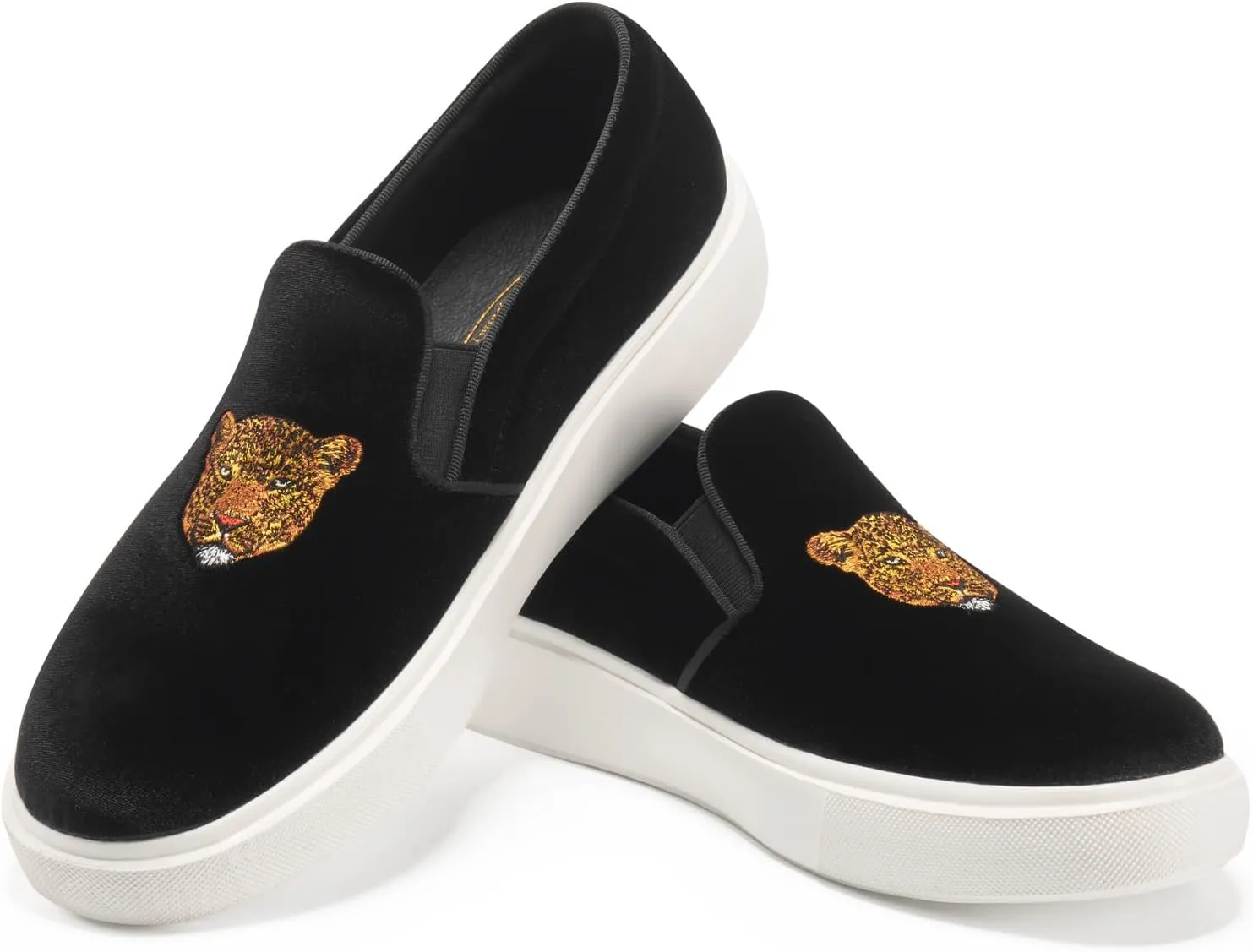 Journey West Men's Fashion Velvet Sneakers with Embroidery Comfortable Slip-On Walking Shoes for Men