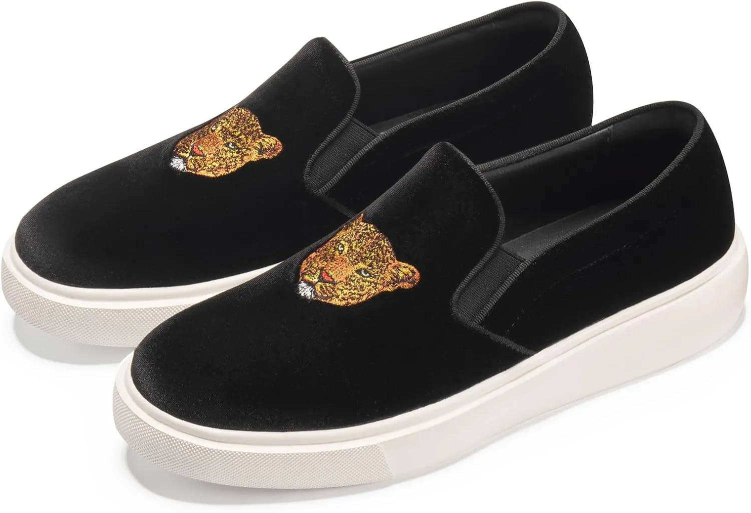 Journey West Men's Fashion Velvet Sneakers with Embroidery Comfortable Slip-On Walking Shoes for Men