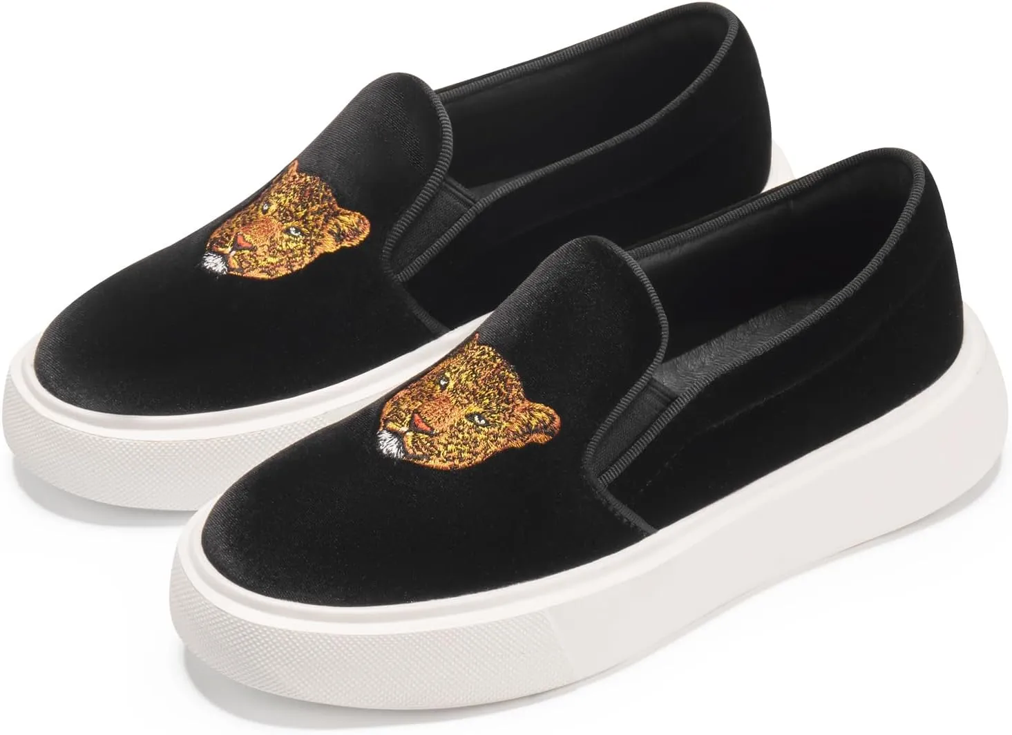 Journey West Women's Fashion Velvet Sneakers with Embroidery Comfortable Slip-On Work Shoes for Women