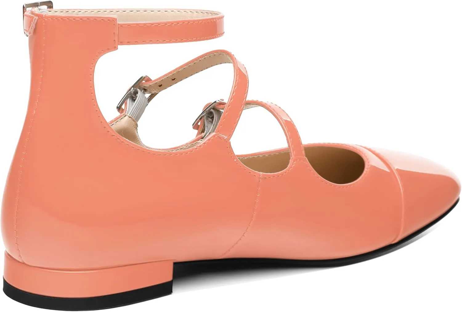 JUSTDANNI Flats for Women Mary Jane Shoes with Round Toe Low Chunky Block Heels Fashion Patent Ankle Strap Pumps for Wedding Party Dating Work