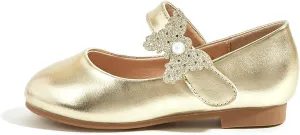 K KIP WOK Toddler Girl Mary Jane Dress Glitter Flats Shoes Flower for Ballet Wedding