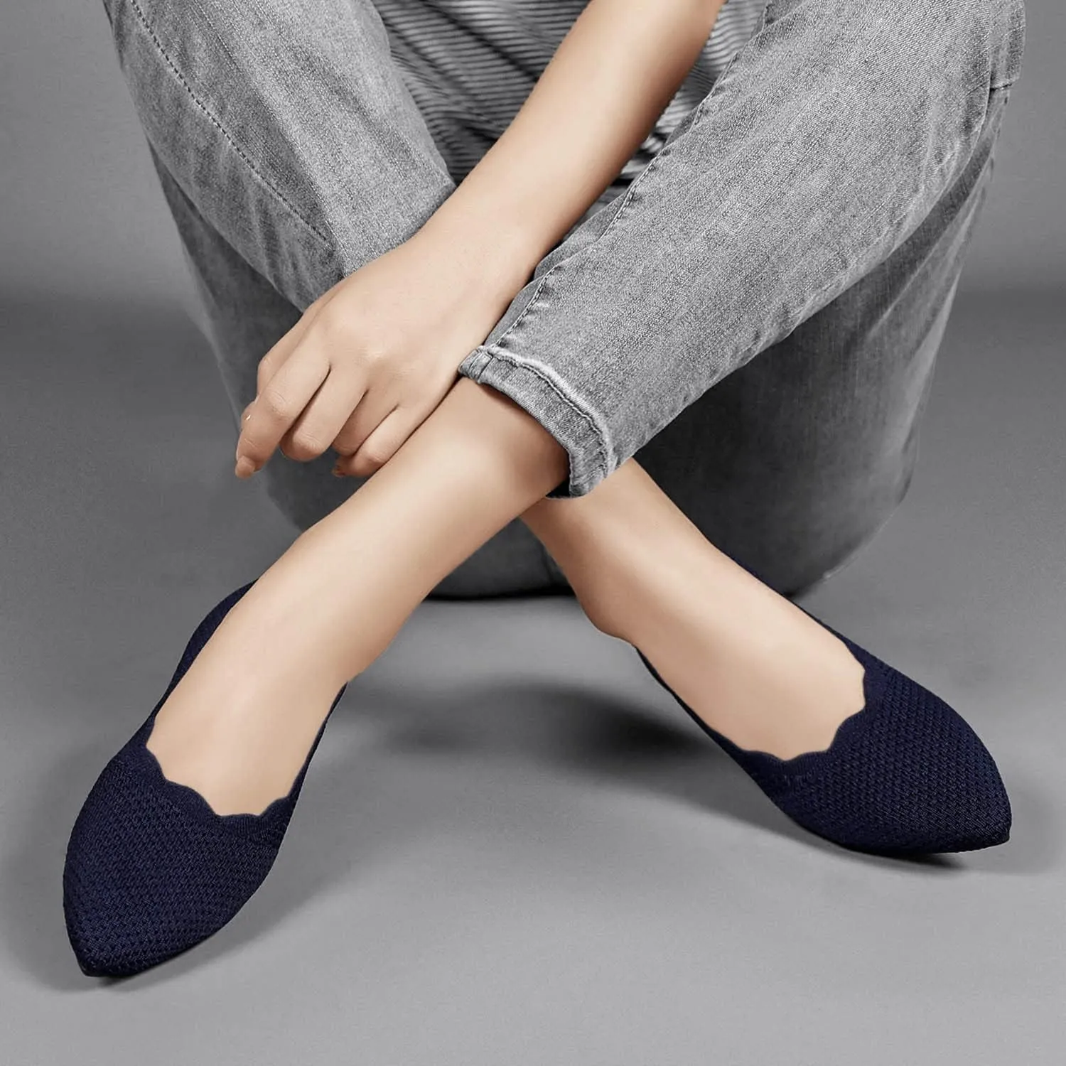 KBZone Women's Knit Ballet Flats Fashion Pointed Toe Walking Shoes Casual Slip-on Ballet Shoes