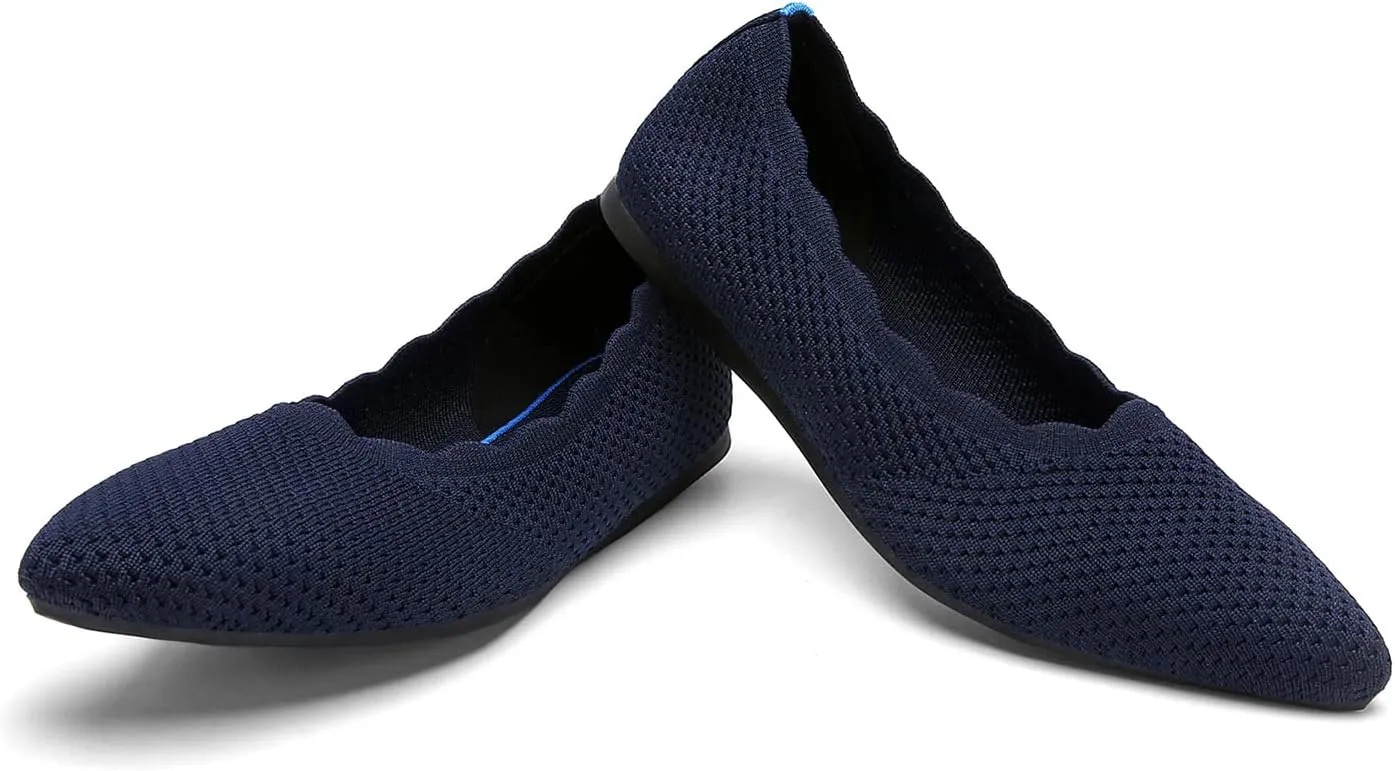 KBZone Women's Knit Ballet Flats Fashion Pointed Toe Walking Shoes Casual Slip-on Ballet Shoes