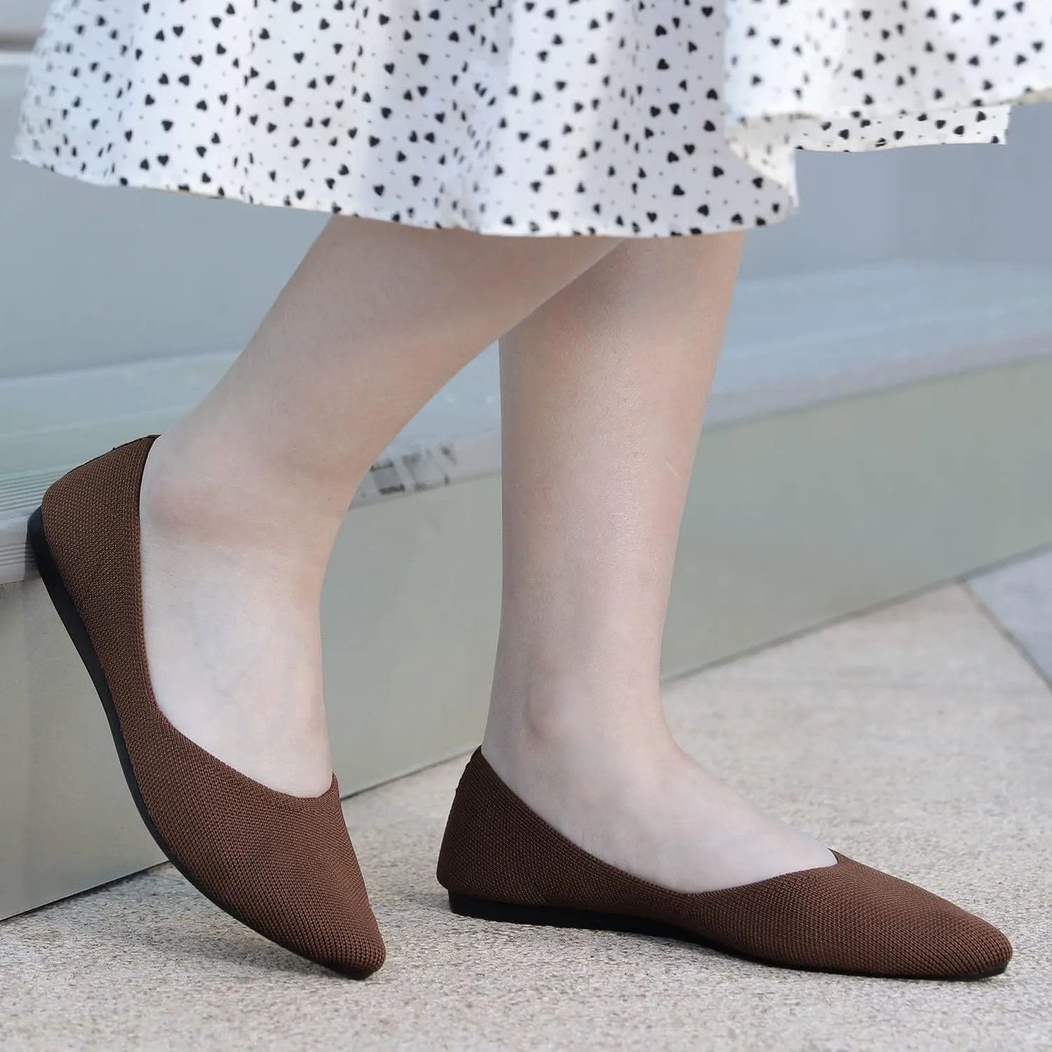 KBZone Women's Knit Ballet Flats Fashion Pointed Toe Walking Shoes Casual Slip-on Ballet Shoes
