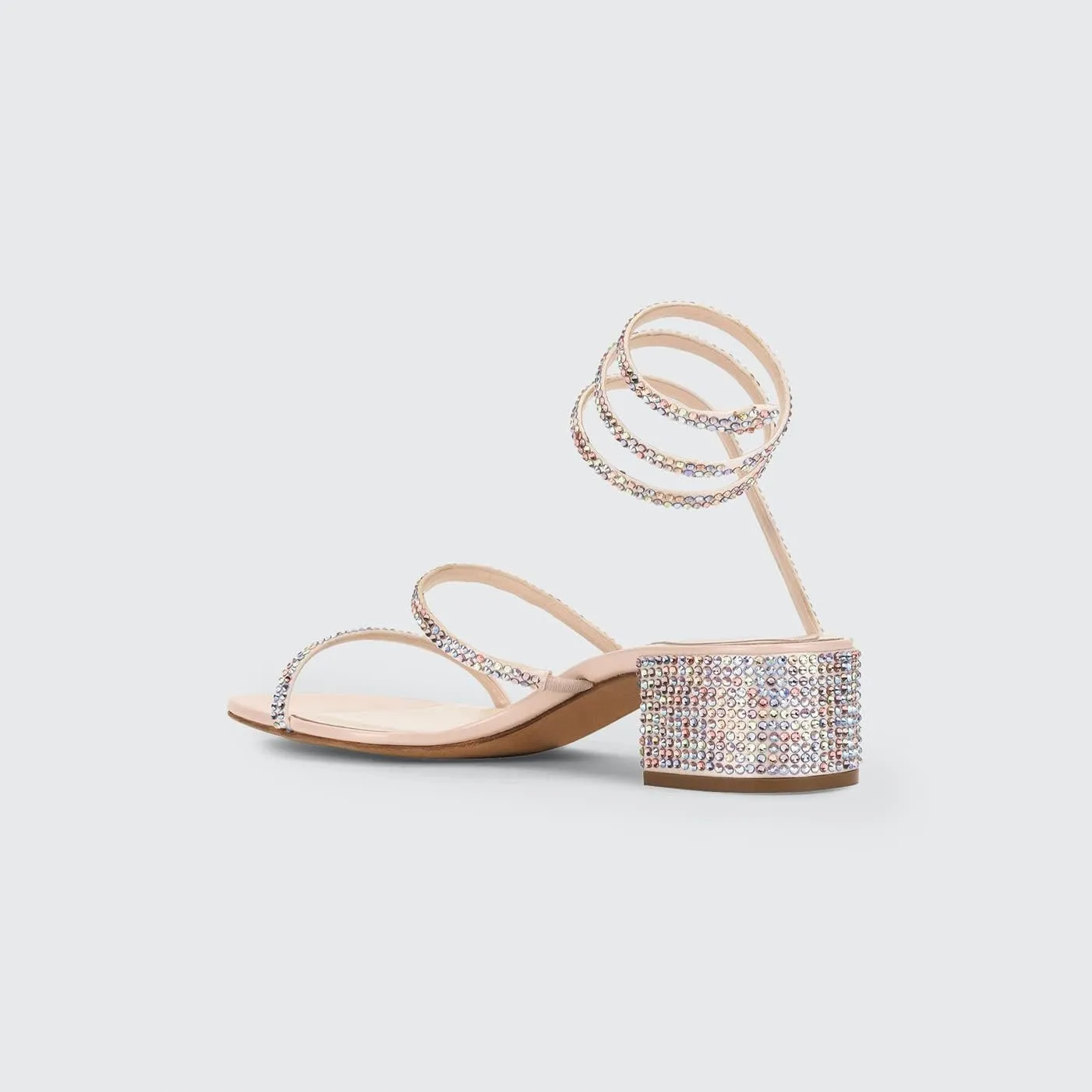 keleimusi Snake-Strap Block Heeled Sandals with Studded Crystal Embellished Spiral Strappy Heels