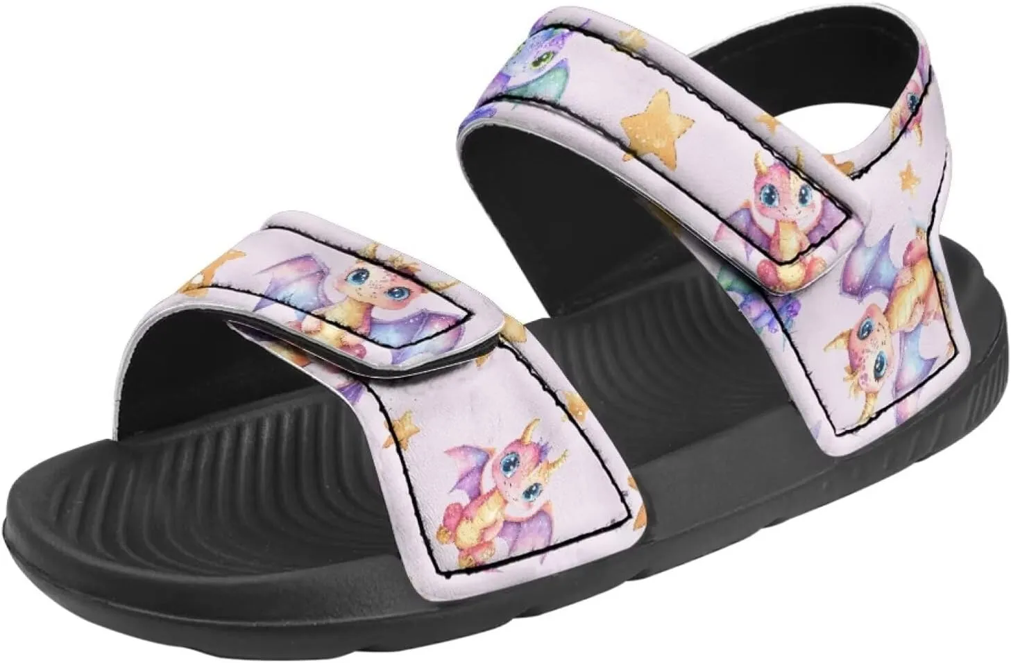 Kids Sandals Dragon Print Summer Sport Hiking Sandals Leather Beach Water Shoes for Boys Girls