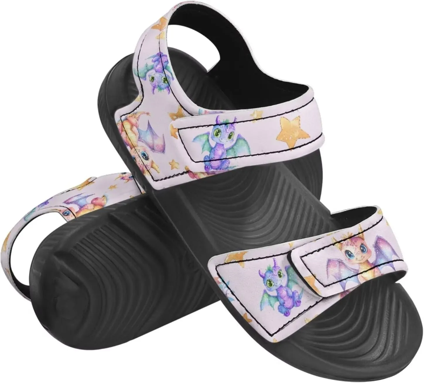 Kids Sandals Dragon Print Summer Sport Hiking Sandals Leather Beach Water Shoes for Boys Girls
