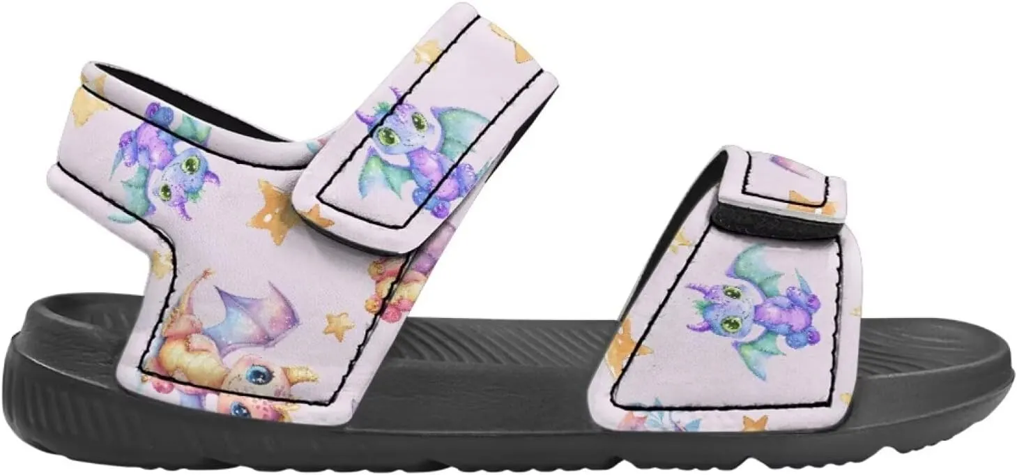 Kids Sandals Dragon Print Summer Sport Hiking Sandals Leather Beach Water Shoes for Boys Girls