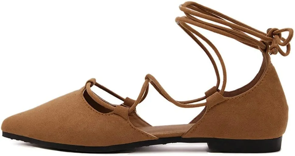 KOKOMOMO Womens Faux Suede Lace Up Ballet Flats Pointed Toe Ballerina Shoes
