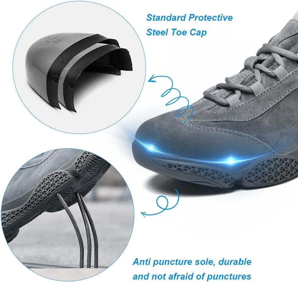 KUNWFNIX Steel Toe Sneakers for Men Women Lightweight Safety Shoes Comfortable Puncture Proof Slip On Composite Toe Work Shoes