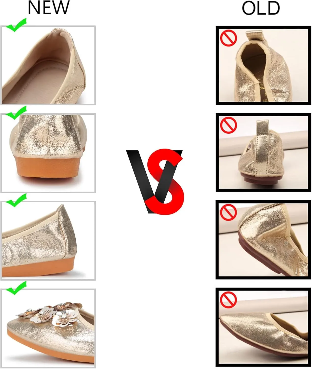 KUNWFNIX Women Ballet Flats Rhinestone Wedding Ballerina Shoes Foldable Sparkly Comfort Slip on Flat Shoes