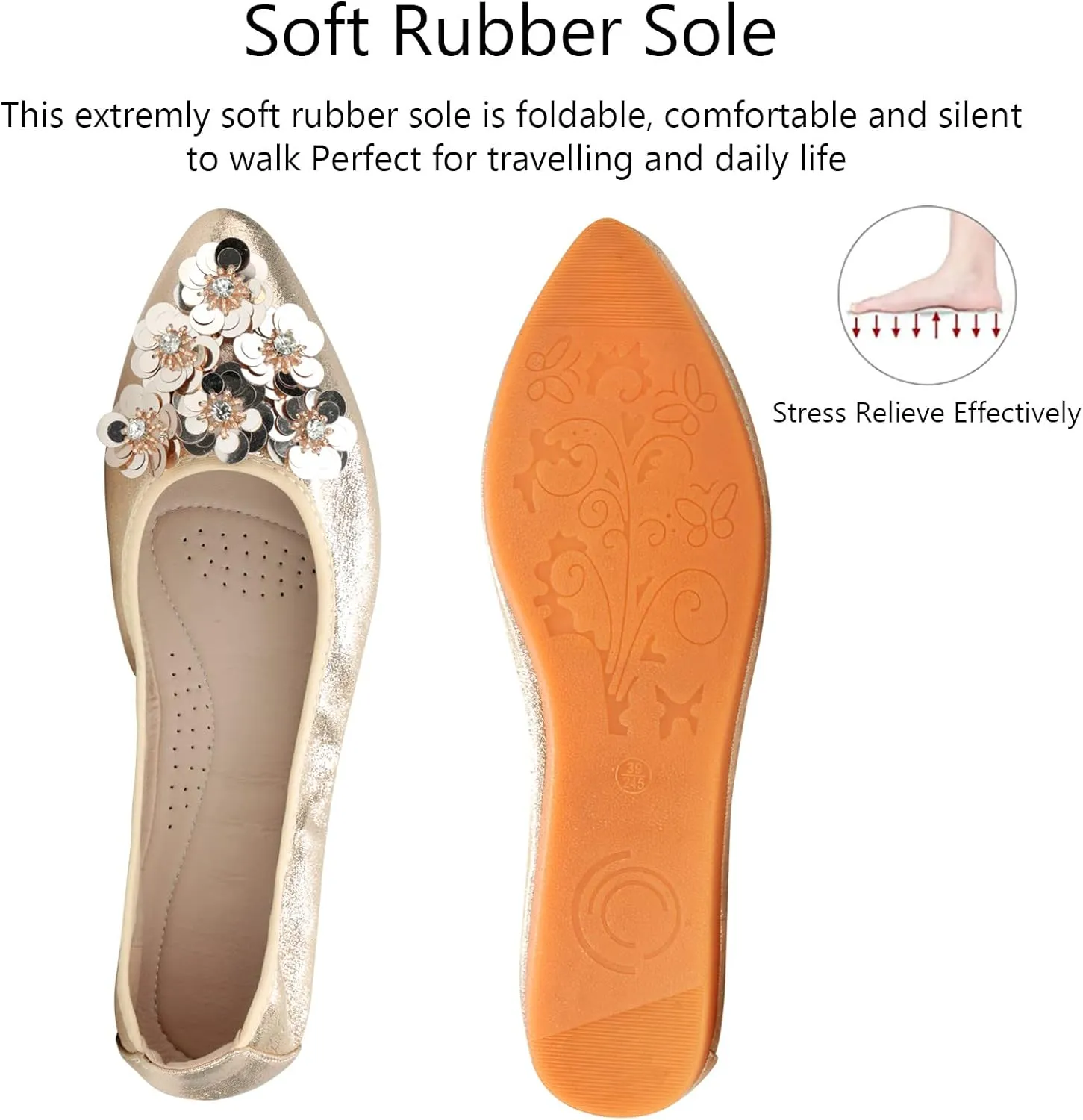 KUNWFNIX Women Ballet Flats Rhinestone Wedding Ballerina Shoes Foldable Sparkly Comfort Slip on Flat Shoes