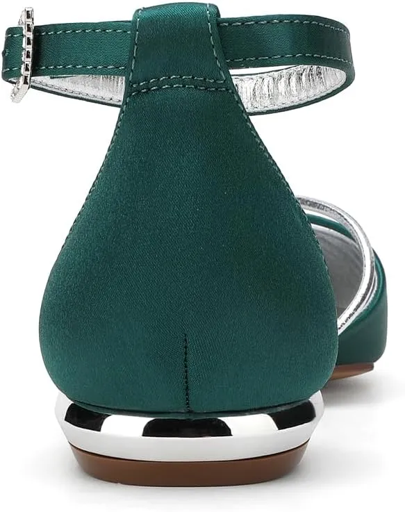 Lady Elegant Pointed Toe Satin Dress Flats Shoes with Pearl and Crystals