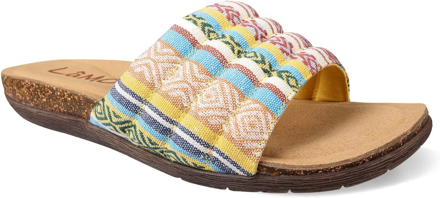 Lamo Women's Clea Slides Sandals – Lightweight Rubber and Cork Outsole, Breathable Textile and Suede Upper, All-Day Comfort and Style – Women's Slip-On Slides for women