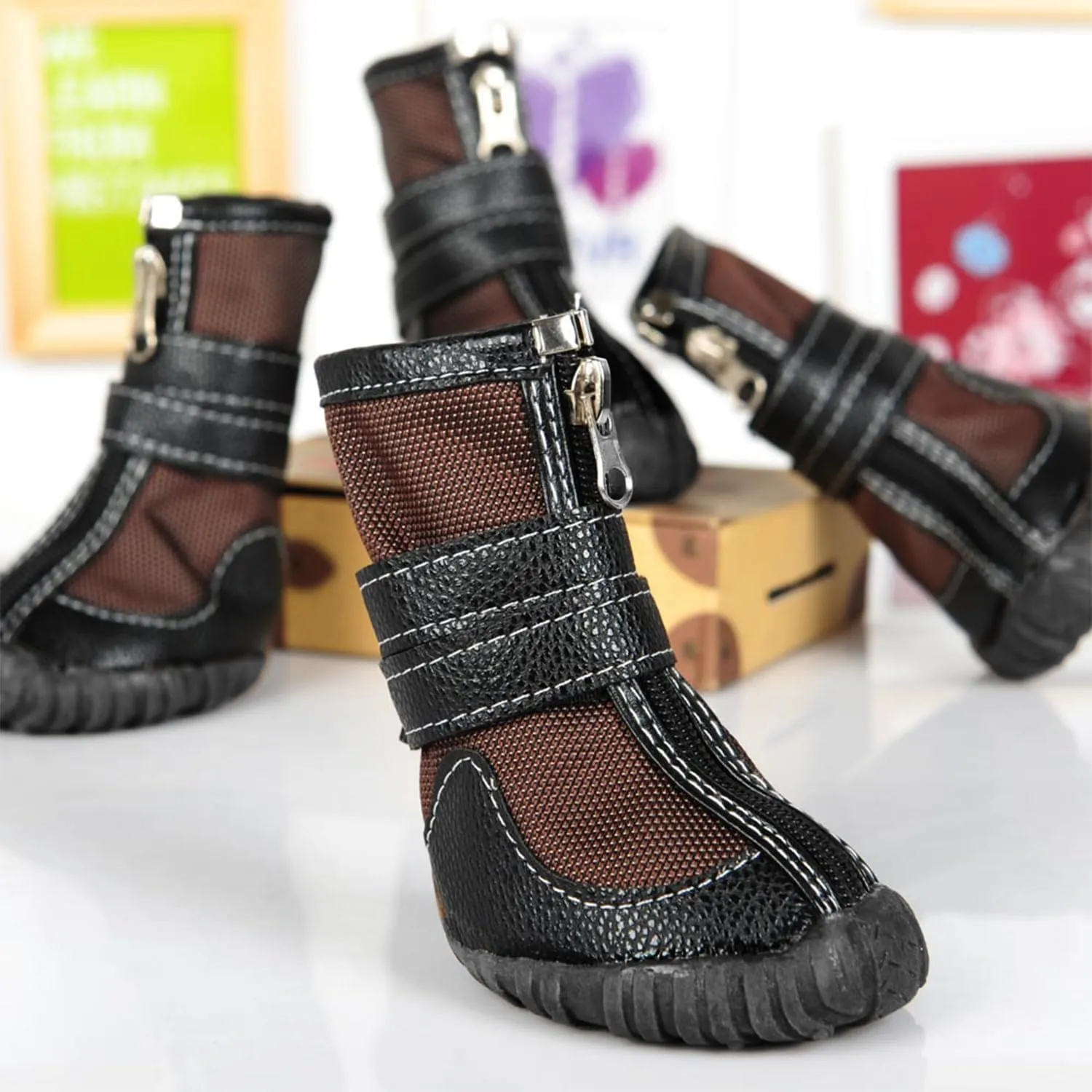 Large Big Dog PU Leather Sport Shoes Winter Waterproof Pet Dog Puppy Boots Non-Slip Pitbull Golden Retriever Rain Shoes (11(Width 2.7inch), Brown