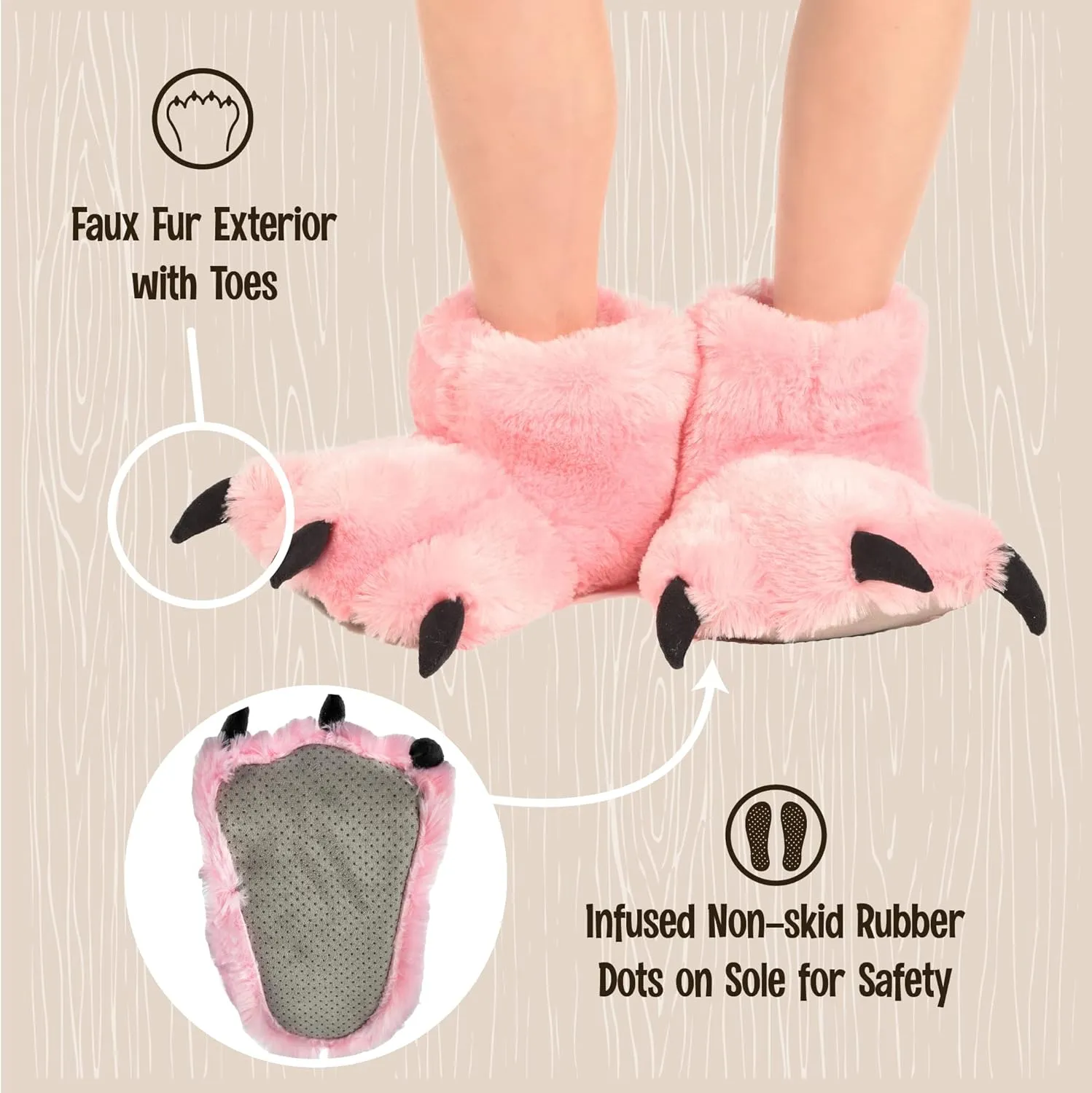 Lazy One Animal Paw Slippers for Kids and Adults, Fun Costume for Kids, Cozy Furry Slippers