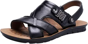 Leather Sandals for Men Outdoor Sports Sandals Breathable Orthopedic Sandals with Non-Slip Sole Comfortable Sandals