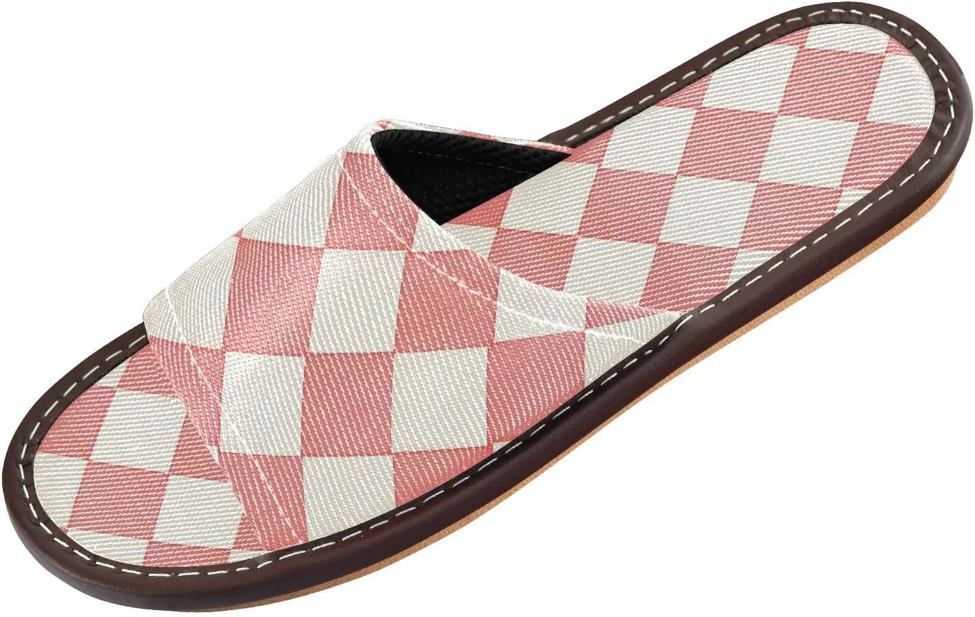 Light Coral Chessboard Men Women's Travel Slippers Reusable Slides Sandals for Bedroom Outdoor Bedroom