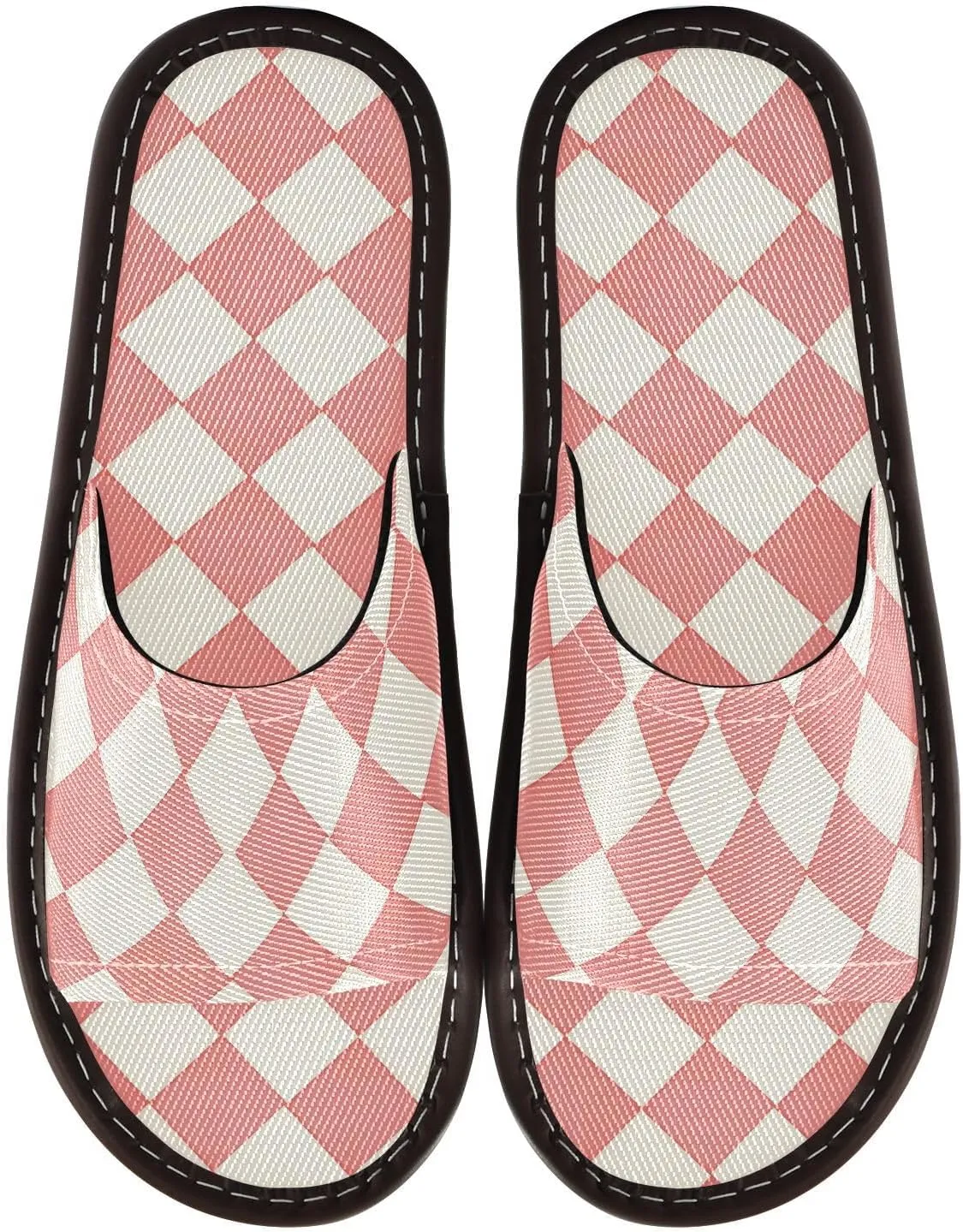 Light Coral Chessboard Men Women's Travel Slippers Reusable Slides Sandals for Bedroom Outdoor Bedroom