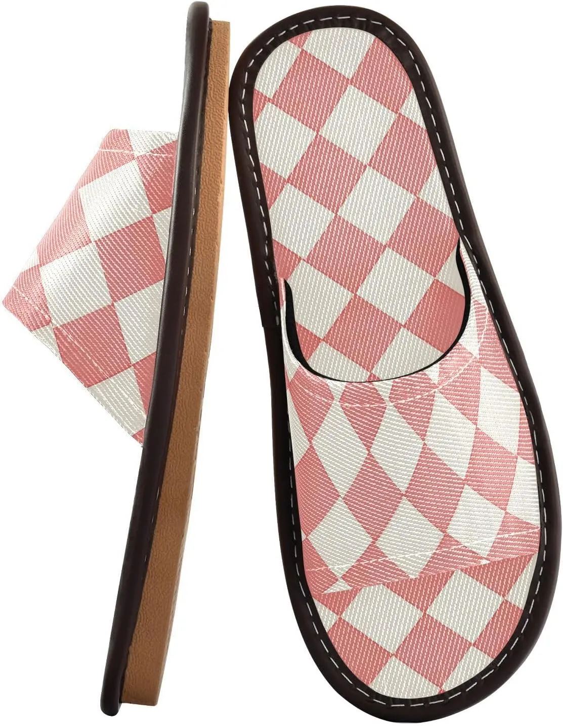 Light Coral Chessboard Men Women's Travel Slippers Reusable Slides Sandals for Bedroom Outdoor Bedroom