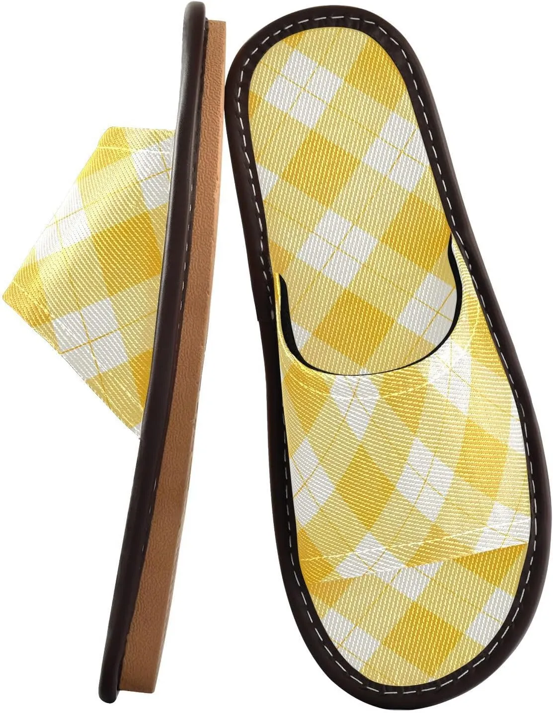 Light Goldenrod Yellow Checks Men Women Bedroom Slippers Washable Non Slip Sandals for Indoor Bedroom Indoor