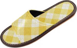 Light Goldenrod Yellow Checks Men Women Bedroom Slippers Washable Non Slip Sandals for Indoor Bedroom Indoor