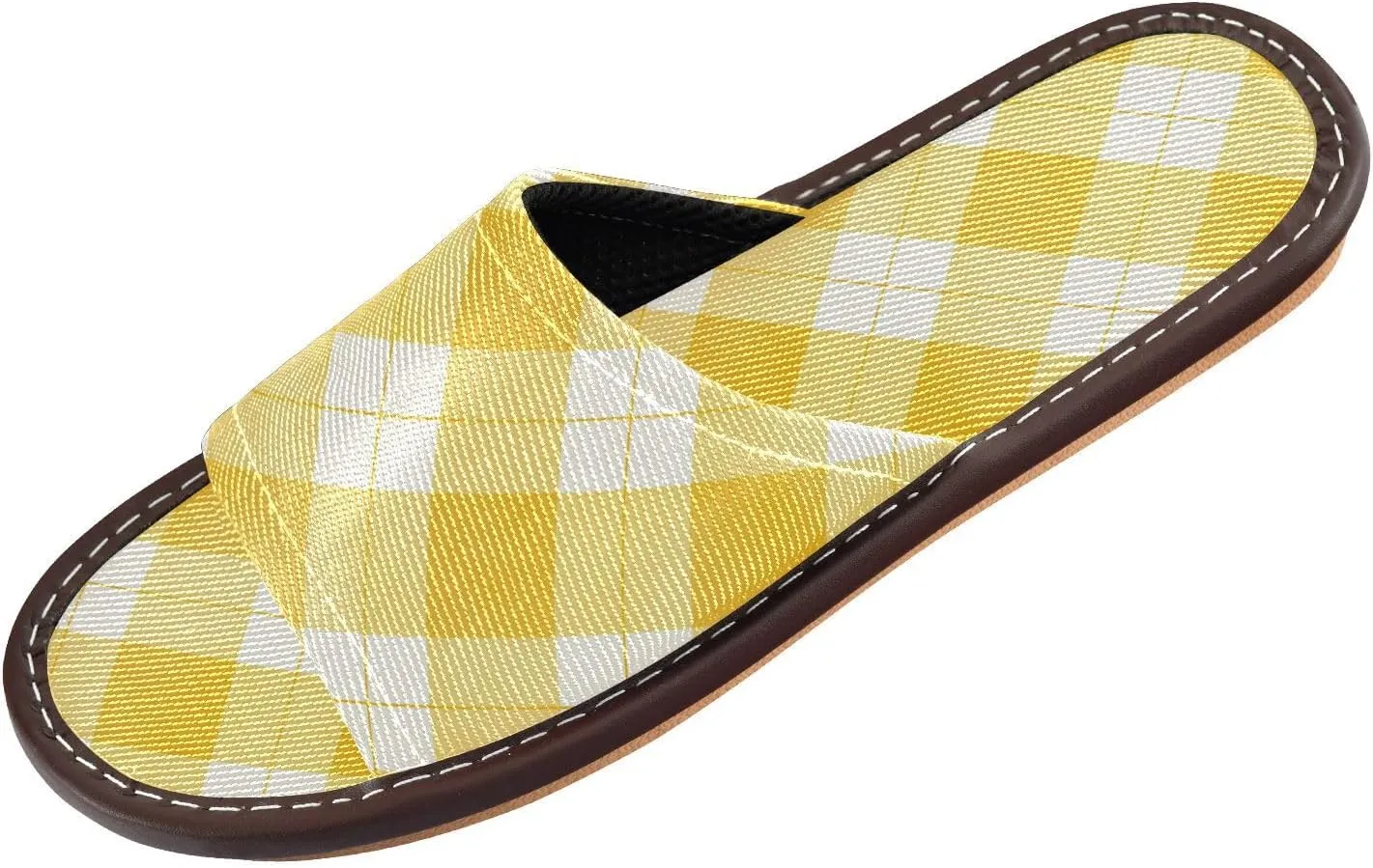 Light Goldenrod Yellow Checks Men Women Bedroom Slippers Washable Non Slip Sandals for Indoor Bedroom Indoor