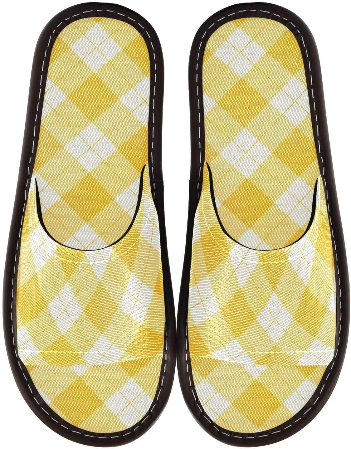 Light Goldenrod Yellow Checks Men Women Bedroom Slippers Washable Non Slip Sandals for Indoor Bedroom Indoor