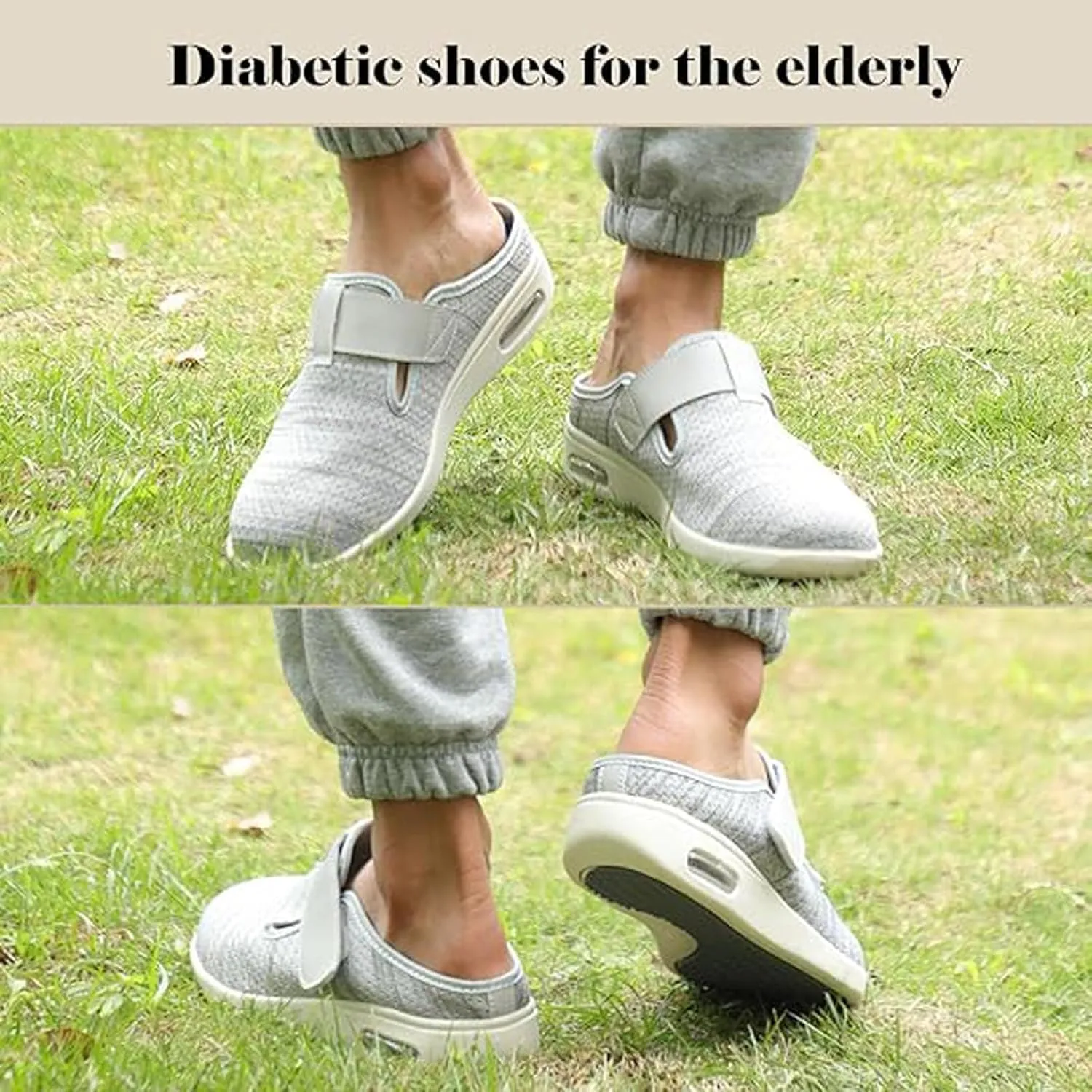 Lightweight Elderly Shoes, Non-Slip Walking Sneakers, Wide Shoes with Adjustable Closure, Comfy Casual Slippers, Ideal for Diabetes, Edema, Plantar Fasciitis and Swollen Feet